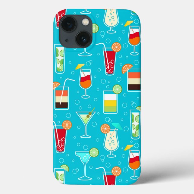 Cocktail Pattern on Teal Background Case-Mate iPhone Case (Back)