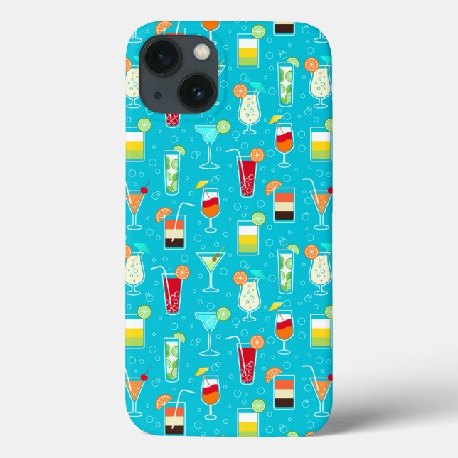 Cocktail Pattern on Teal Background Case-Mate iPhone Case (Back)