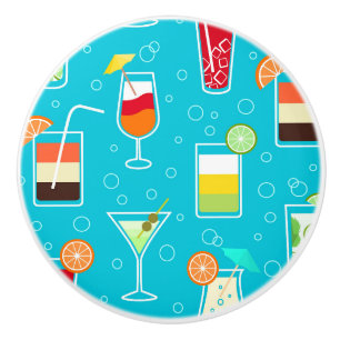 Cocktail Pattern on Teal Background Ceramic Knob