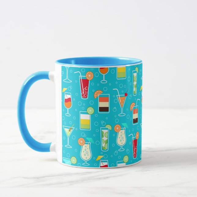 Cocktail Pattern on Teal Background Mug (Left)