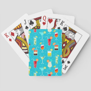 Cocktail Pattern on Teal Background Playing Cards