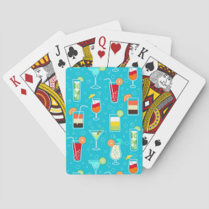 Cocktail Pattern on Teal Background Playing Cards
