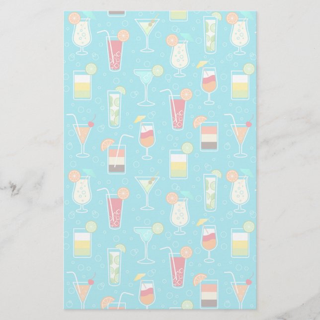Cocktail Pattern on Teal Background Stationery (Front)