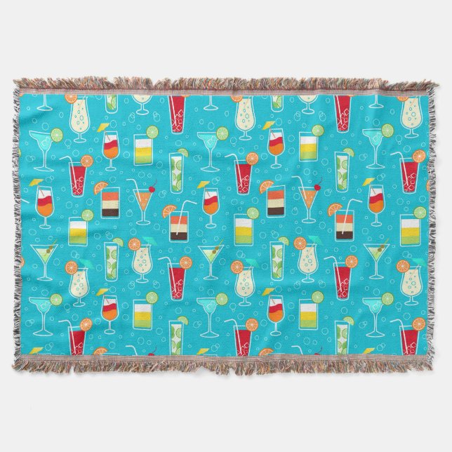 Cocktail Pattern on Teal Background Throw Blanket (Front)
