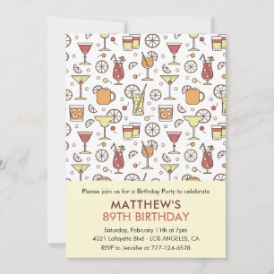 Cocktail Pattern Retro Champagne 89th birthday Invitation