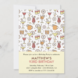 Cocktail Pattern Retro Champagne 93rd birthday Invitation