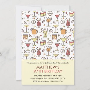 Cocktail Pattern Retro Champagne 97th birthday Invitation