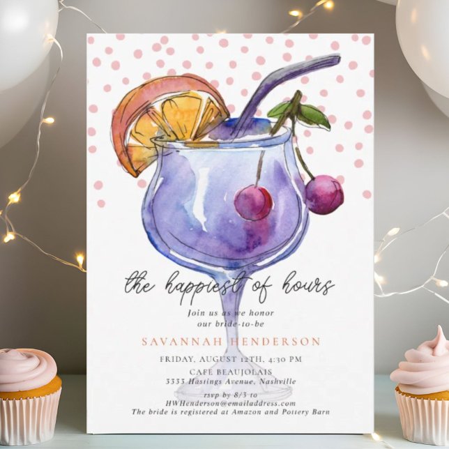  Cocktail Pink Confetti Happy Hour Bridal Shower  Invitation (Creator Uploaded)