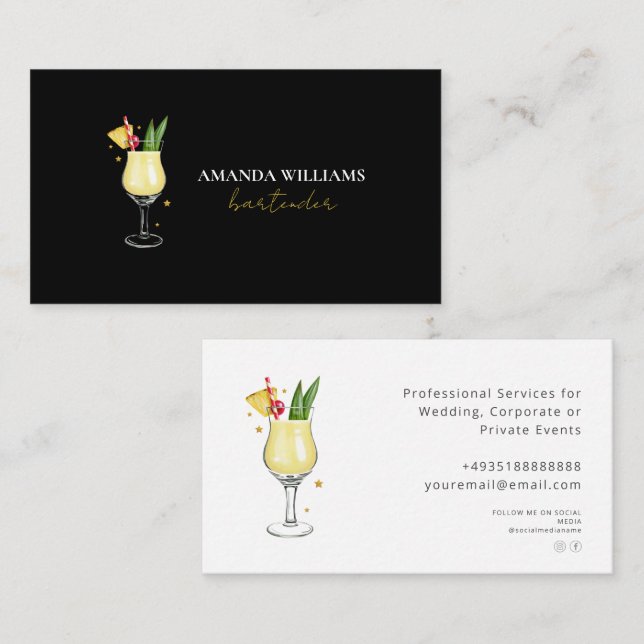  Cocktail Professional Bartender Business Card (Front/Back)