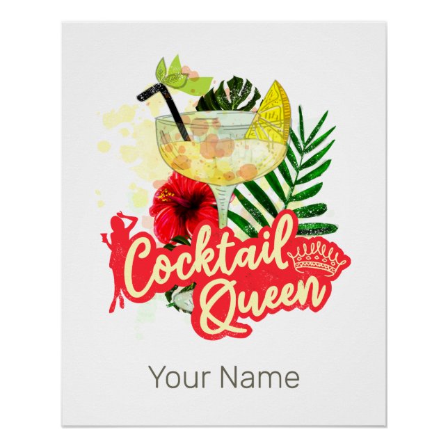 Cocktail Queen Vintage Hen Bachelorette Party Poster (Front)