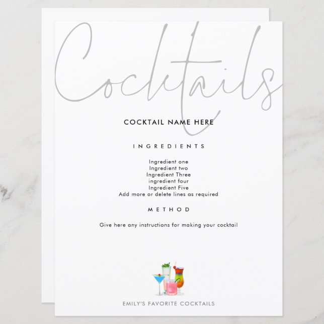 Cocktail Recipe for Binder Page Future Mrs (Front/Back)