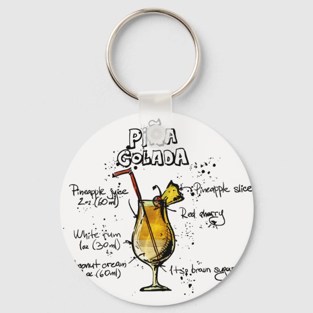 Cocktail Recipe Pina Colada Key Ring (Front)