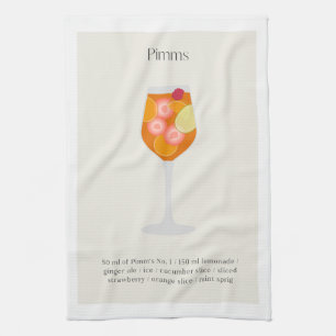 Cocktail recipe tea towel, Pimms Cup Illustration Tea Towel