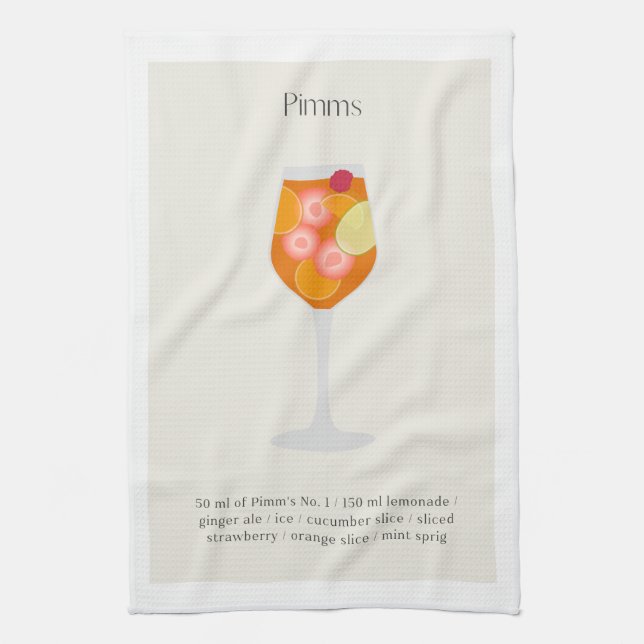 Cocktail recipe tea towel, Pimms Cup Illustration Tea Towel (Vertical)