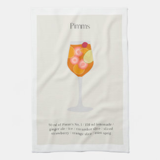 Cocktail recipe tea towel, Pimms Cup Illustration Towel
