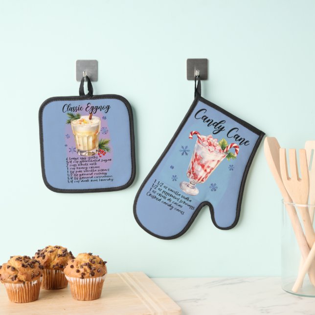 Cocktail Recipes, Kitchen Gift Eggnog Oven Mitt & Pot Holder Set (Insitu(Hanging))