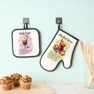 Cocktail Recipes, Kitchen Gift Irish Coffee Oven Mitt & Pot Holder Set