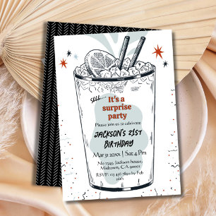 Cocktail retro drink themed 21st surprise Birthday Invitation