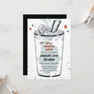 Cocktail retro drink themed 30th surprise Birthday Invitation