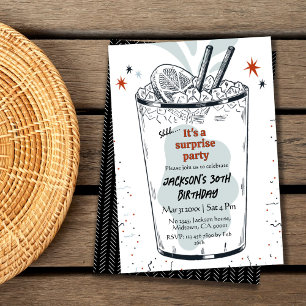 Cocktail retro drink themed 30th surprise Birthday Invitation