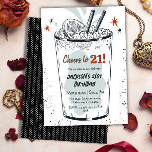 Cocktail retro drink themed stylish 21st Birthday  Invitation