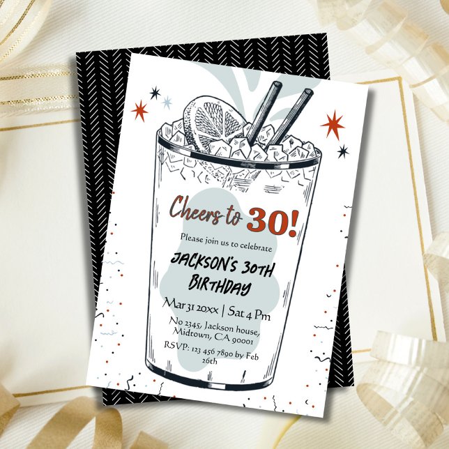 Cocktail retro drink themed stylish 30th Birthday  Invitation (Creator Uploaded)