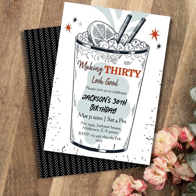 Cocktail retro drink themed stylish 30th Birthday  Invitation (Creator Uploaded)