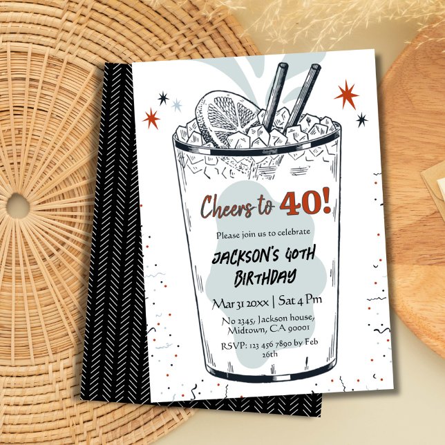 Cocktail retro drink themed stylish 40th Birthday  Invitation (Creator Uploaded)