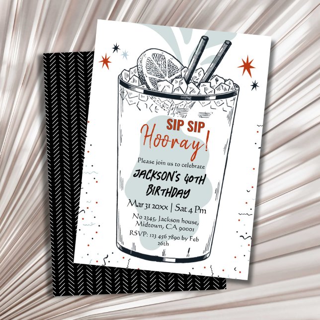Cocktail retro drink themed stylish 40th Birthday  Invitation (Creator Uploaded)