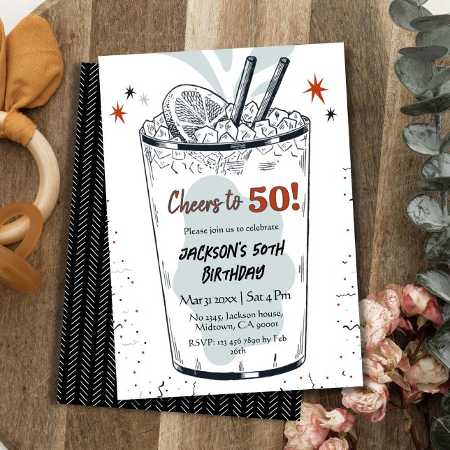 Cocktail retro drink themed stylish 50th Birthday  Invitation (Creator Uploaded)