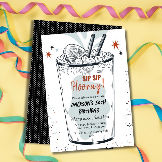 Cocktail retro drink themed stylish 50th Birthday  Invitation (Creator Uploaded)