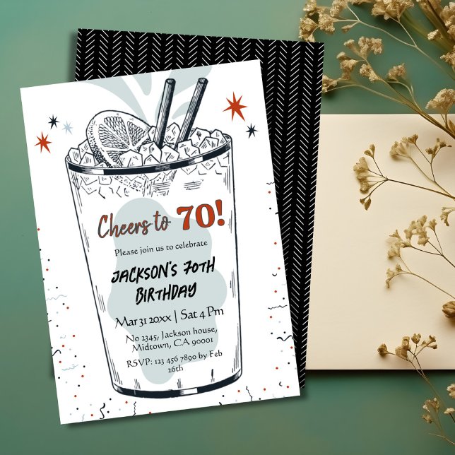 Cocktail retro drink themed stylish 70th Birthday  Invitation (Creator Uploaded)