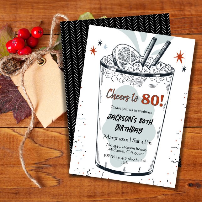 Cocktail retro drink themed stylish 80th Birthday  Invitation (Creator Uploaded)