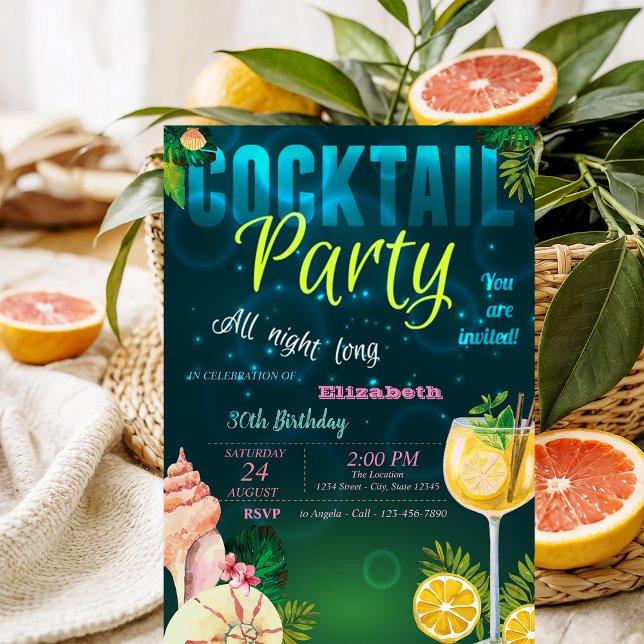 Cocktail,Seashell Summer Birthday Party Invitation (Creator Uploaded)