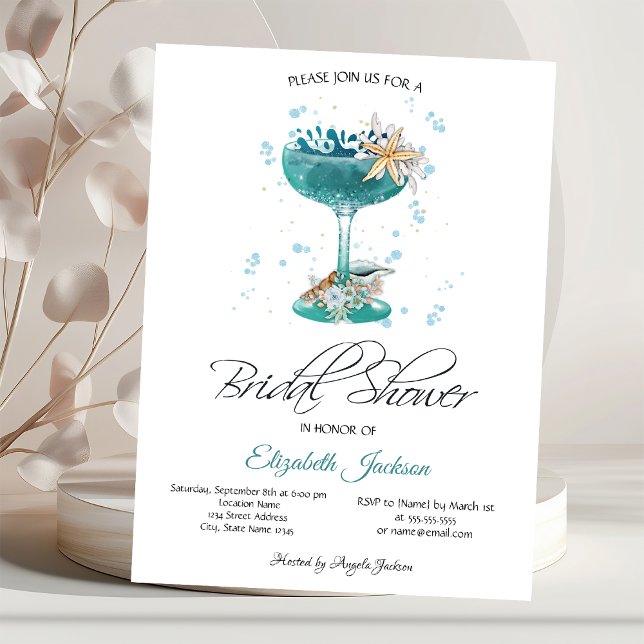 Cocktail Seashells Summer Bridal Shower Invitation (Creator Uploaded)