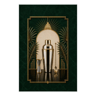 Cocktail Shaker Art Deco Poster Bar Art