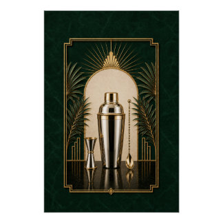 Cocktail Shaker Art Deco Poster | Bar Art