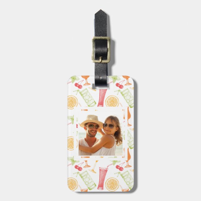 Cocktail Sketch Pattern | Monogram Luggage Tag (Front Vertical)