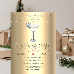 Cocktail Snowflake String Lights Gold Christmas Invitation