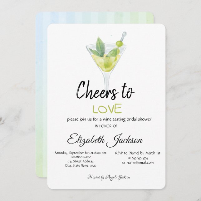 Cocktail Summer Striped Bridal Shower  Invitation (Front/Back)