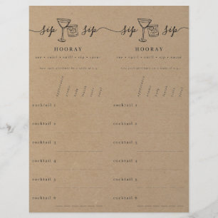 Cocktail Tasting Rating Scorecard on Faux Kraft Custom Letterhead