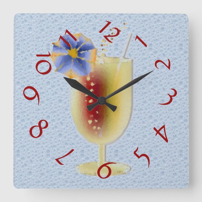 Cocktail Time Square Wall Clock (Front)