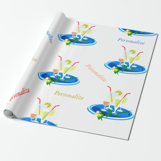 Cocktail Tray & Cocktail Drinks Personalise Wrapping Paper (Unrolled)