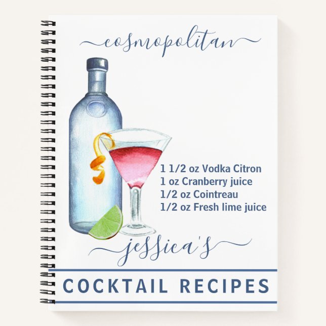 Cocktail Watercolor Recipe Drinks Vodka Notebook (Front)