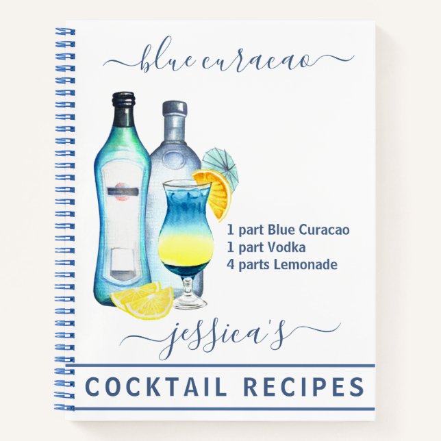 Cocktail Watercolor Recipe Mixed Drinks Notebook (Front)