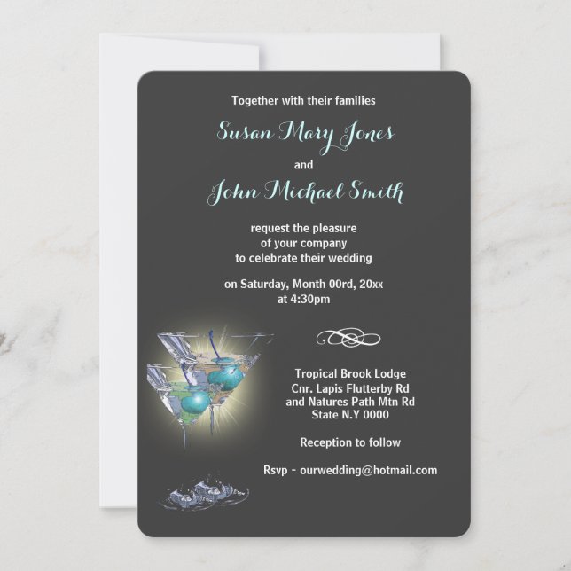 Cocktail wedding rehearsal invitation (Front)