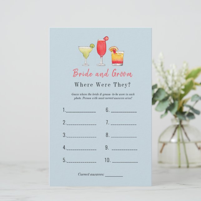 Cocktail "Where were they" Bridal shower game (Standing Front)