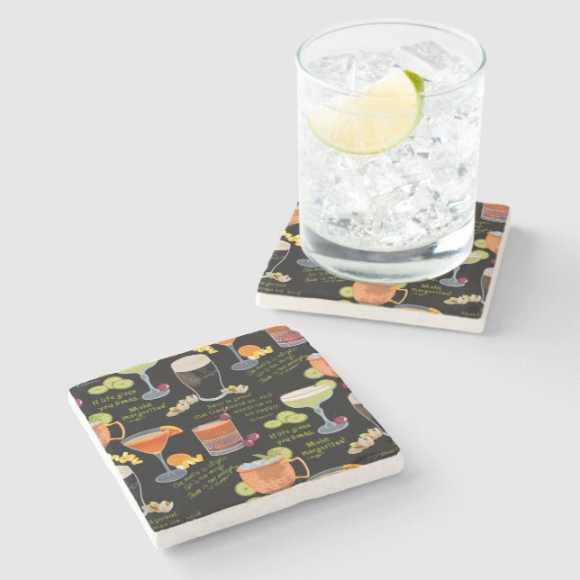 Cocktails and contemplation stone coaster (Side)