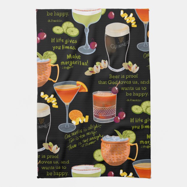 Cocktails and contemplation tea towel (Vertical)