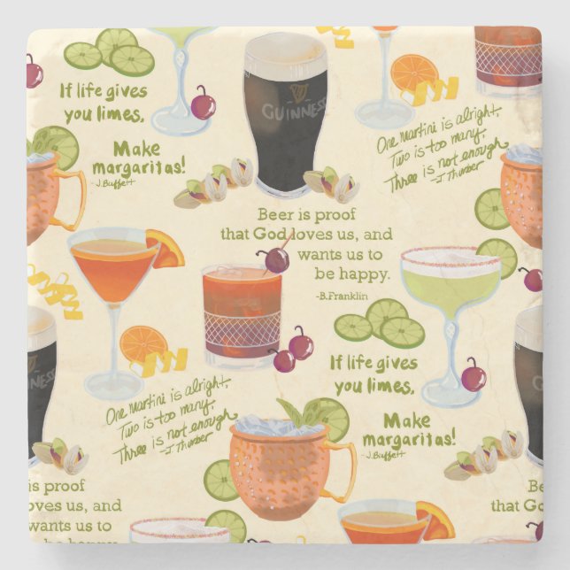 Cocktails and Conversation Stone Coaster (Front)